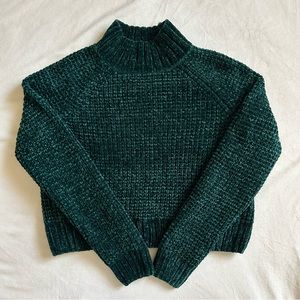 H&M Crochet Crop Sweater Dark Green Crop Top Long Sleeve